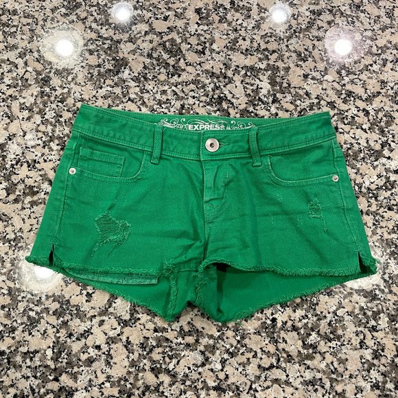 Express Shorts Express Green Distressed Cutoff Jean Shorts Poshmark